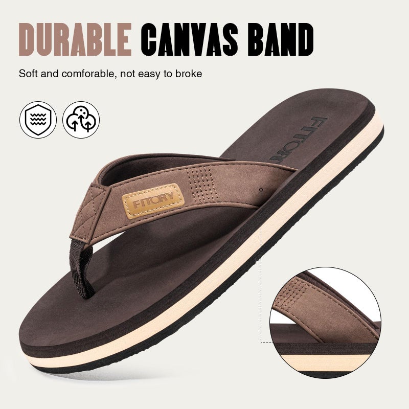 FITORY Men's Flip-Flops, Thongs Sandals Comfort Slippers for Beach Brown Size 9 - Image 4